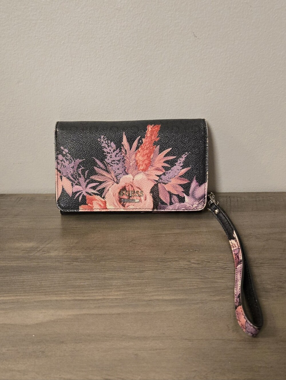 GUESS Navy Blue Floral Wristlet Wallet